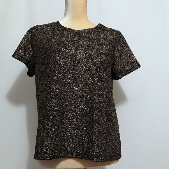 INC International Concepts Gold Shine Short Sleeve Blouse L - Picture 3 of 8
